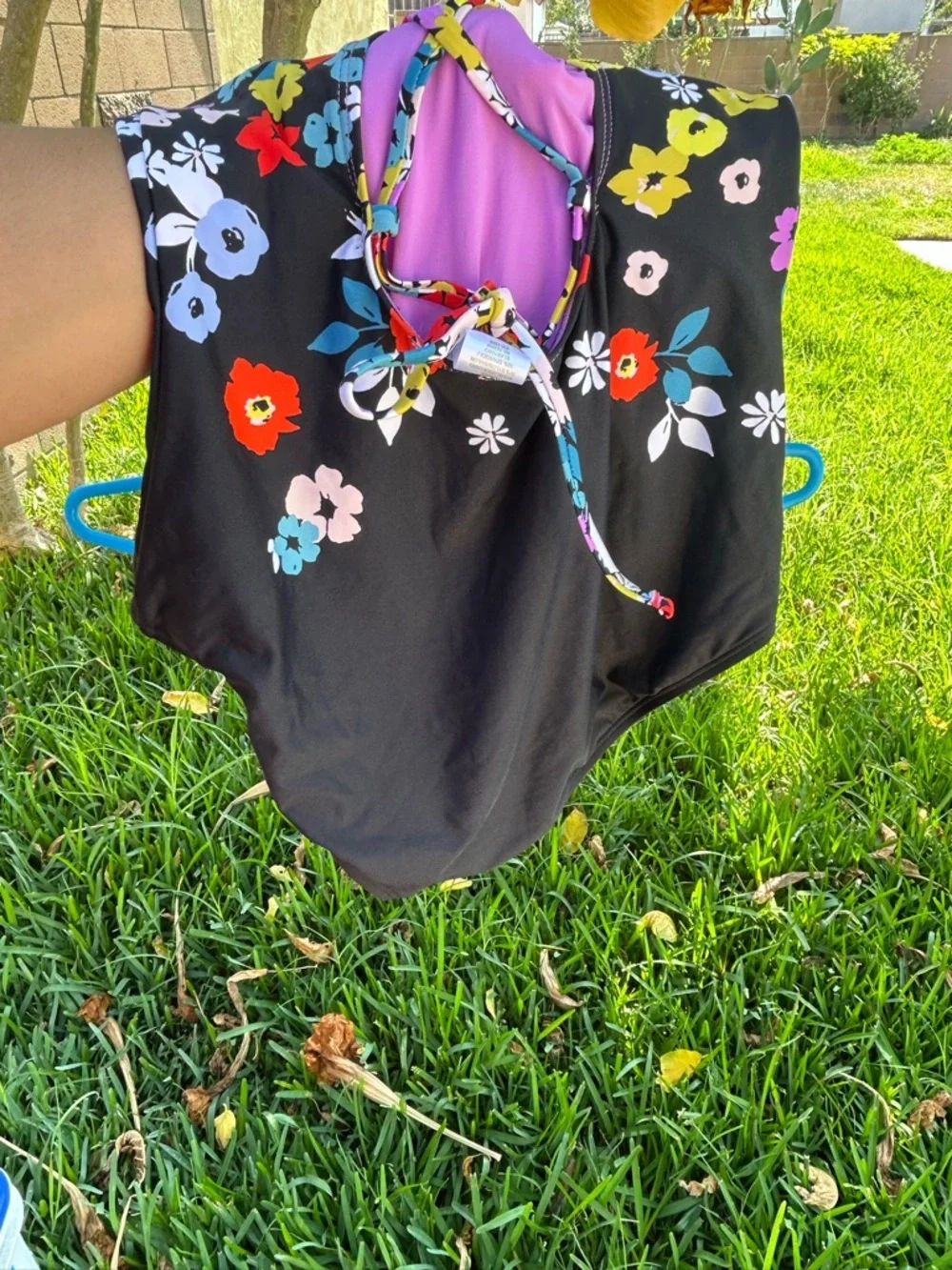 Anne Cole Black Floral One-Piece Swimsuit with Multicolor Flowers